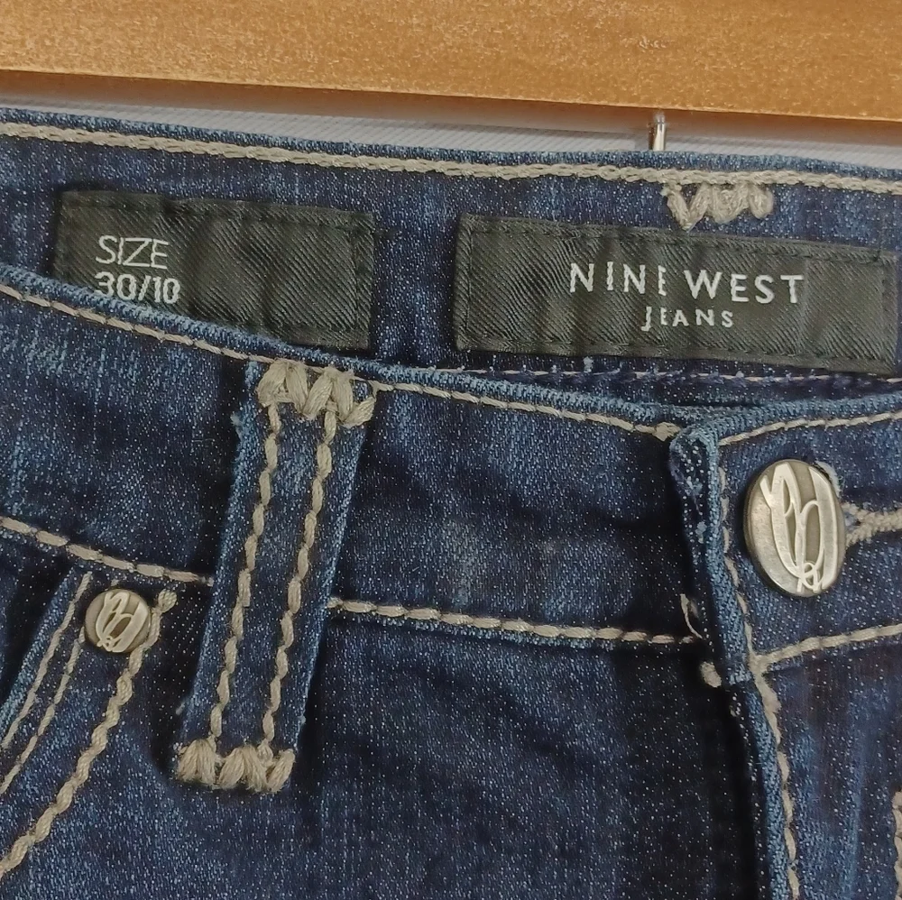 Nine West Cotton Bootcut Embellished Denim Blue Jean Pants